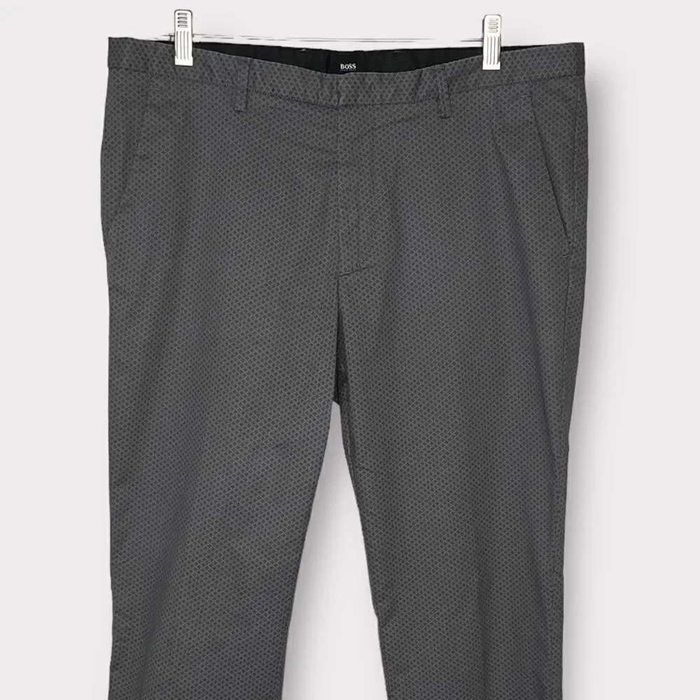 Hugo Boss Men's Pants 34 R Gray Stretch‎ Geometric Print Flat Front Casual Pants